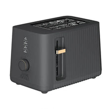 Slate grey 2-slice toaster with extra-wide slots and dark control dial