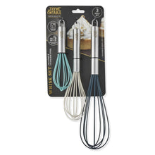 3-piece silicone whisk set with stainless steel handles, three color loops