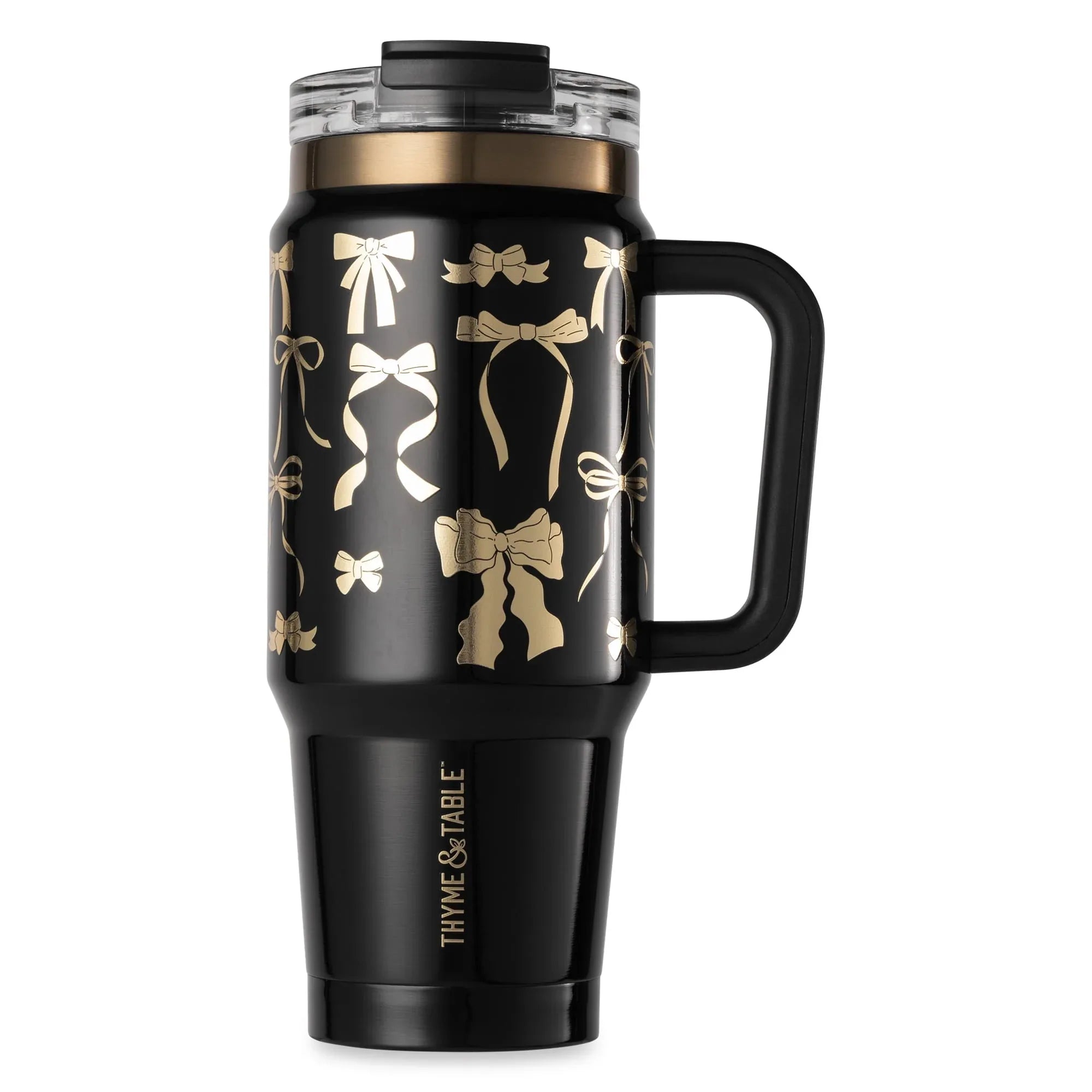 Thyme & Table 32 fl oz Stainless Steel Luna Tumbler with Handle and Dual Straw Lid, Cream & Black Check - USA MEGA SHOP
