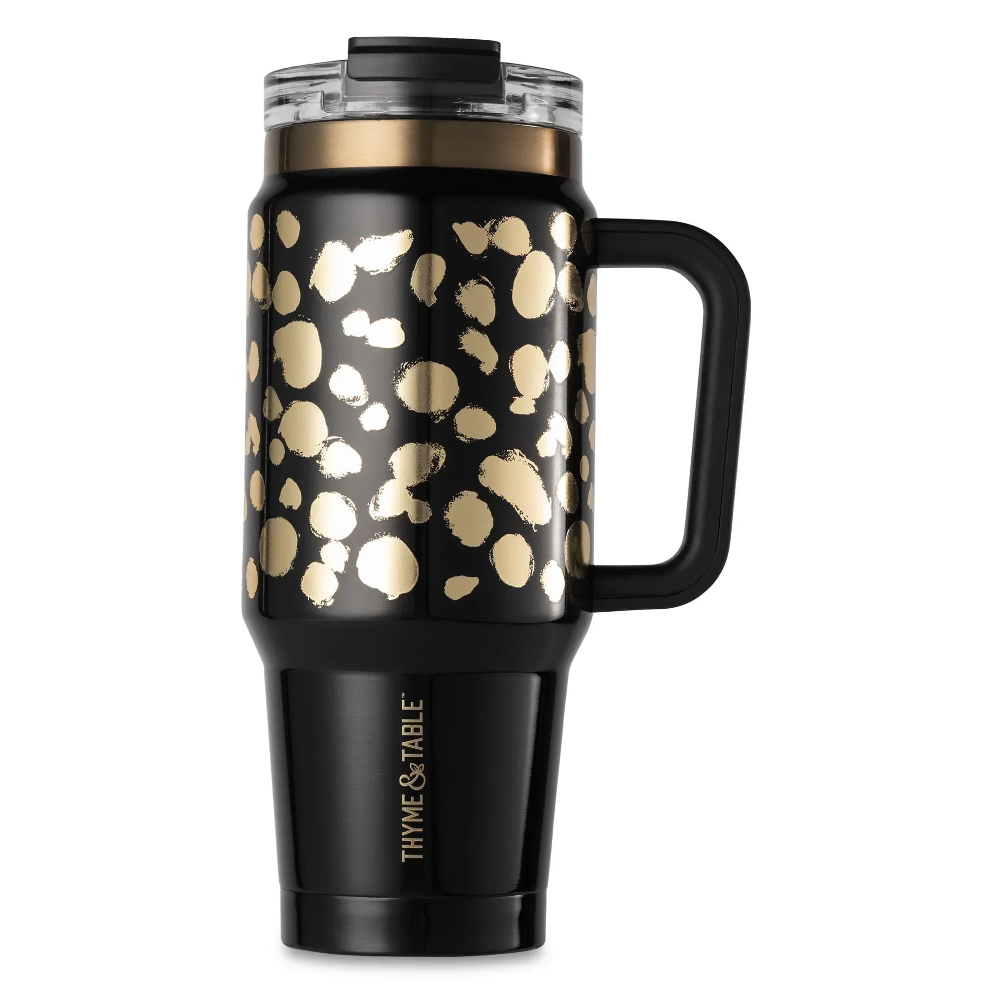 Thyme & Table 32 fl oz Stainless Steel Luna Tumbler with Handle and Dual Straw Lid, Cream & Black Check