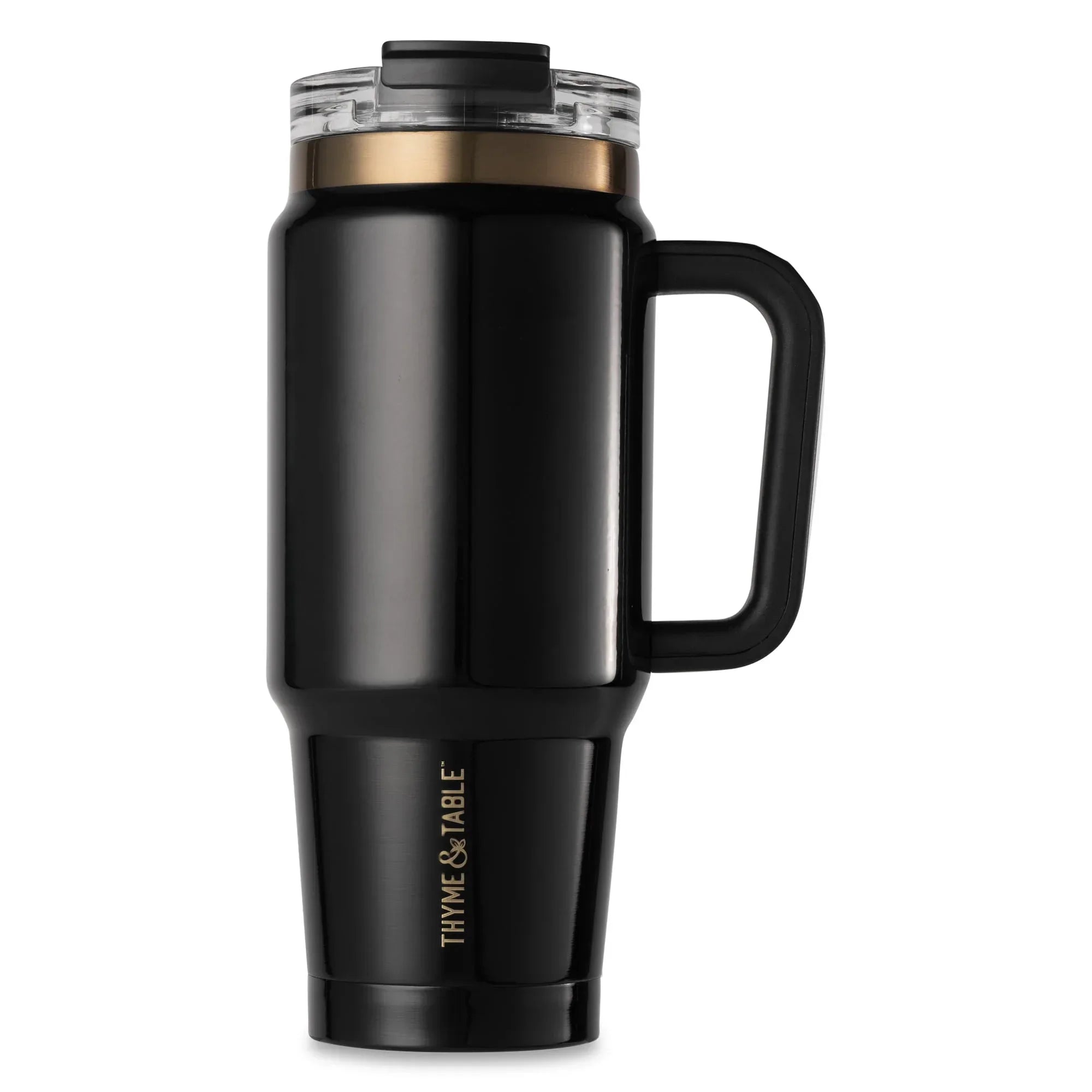 Thyme & Table 32 fl oz Stainless Steel Luna Tumbler with Handle and Dual Straw Lid, Cream & Black Check