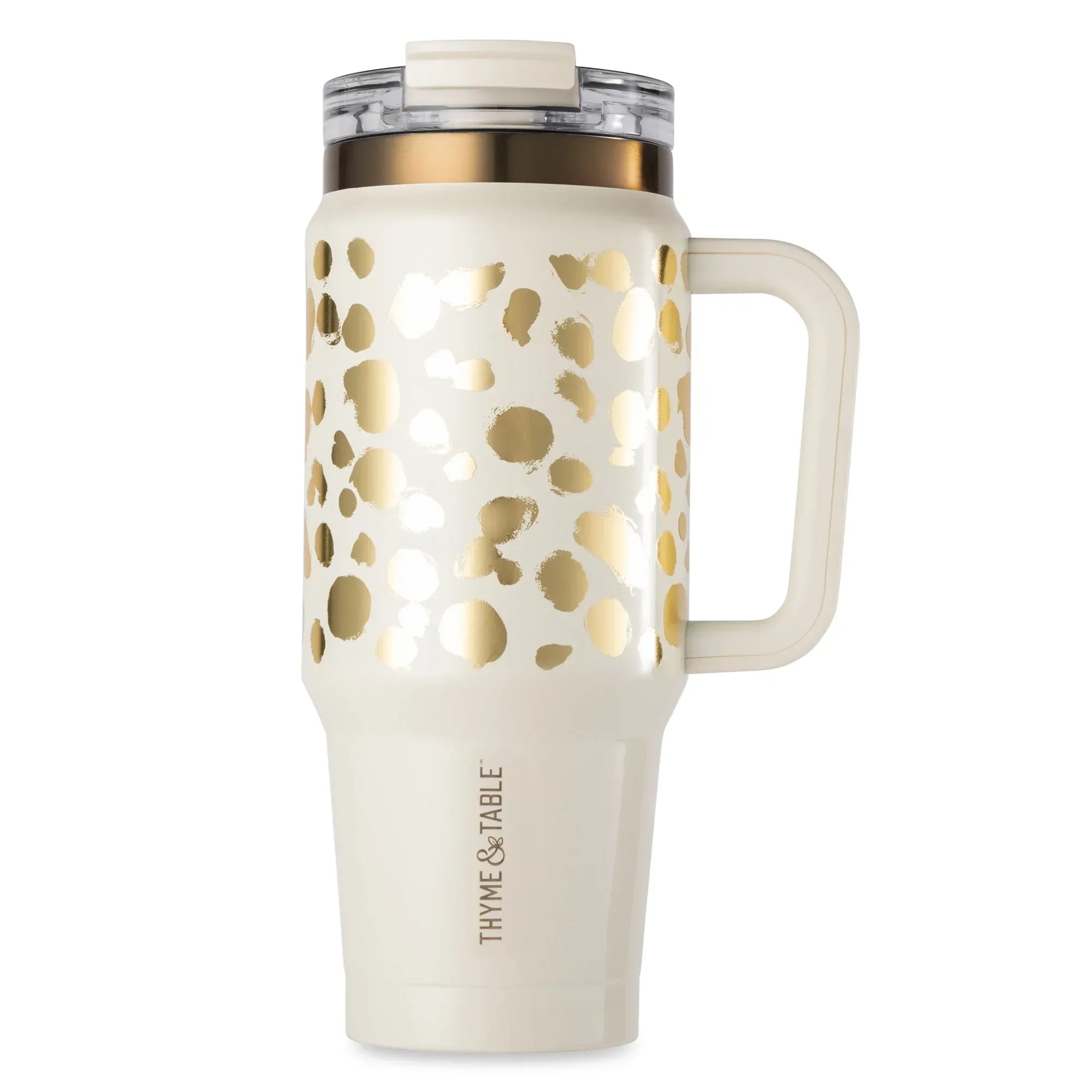 Thyme & Table 32 fl oz Stainless Steel Luna Tumbler with Handle and Dual Straw Lid, Cream & Black Check