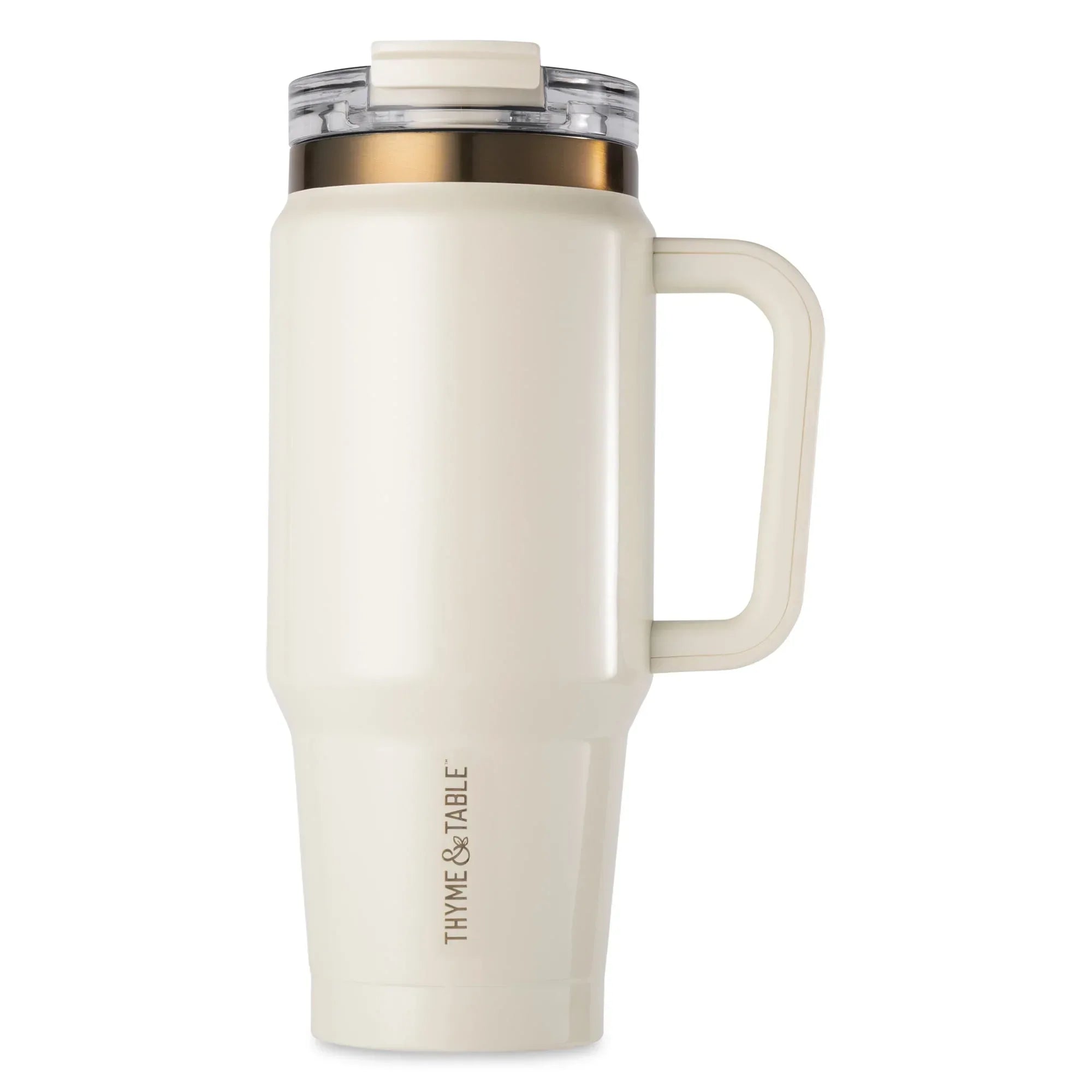 Thyme & Table 32 fl oz Stainless Steel Luna Tumbler with Handle and Dual Straw Lid, Cream & Black Check