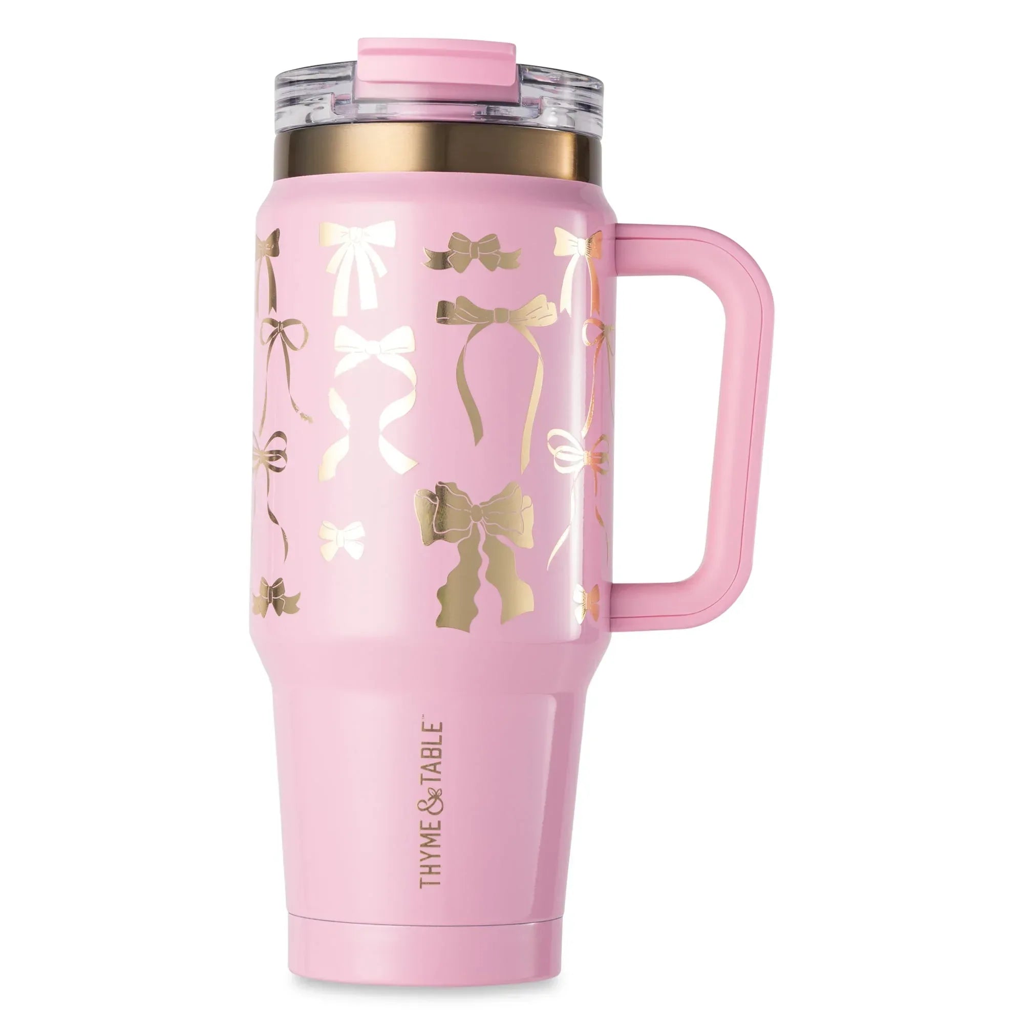 Thyme & Table 32 fl oz Stainless Steel Luna Tumbler with Handle and Dual Straw Lid, Cream & Black Check