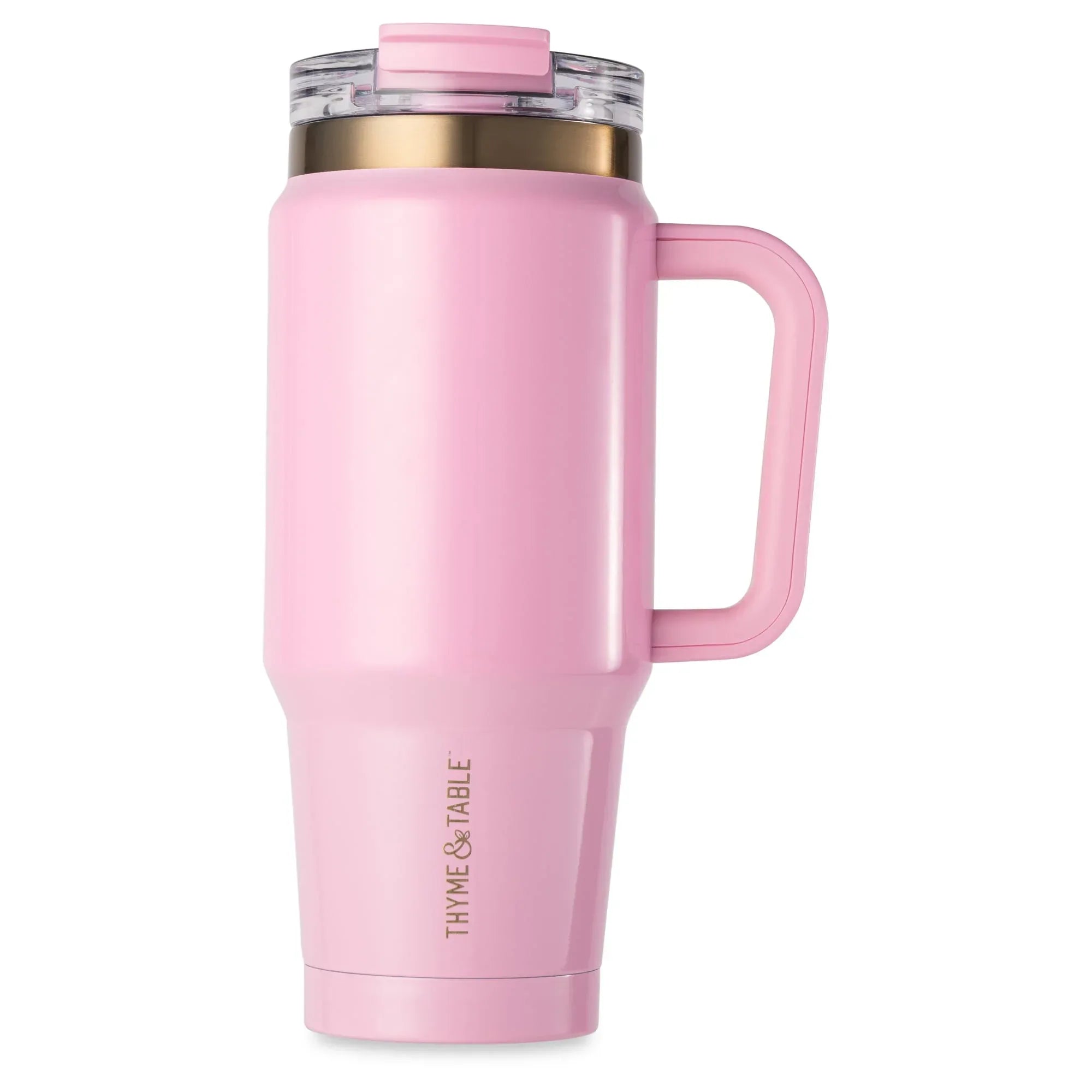Thyme & Table 32 fl oz Stainless Steel Luna Tumbler with Handle and Dual Straw Lid, Cream & Black Check