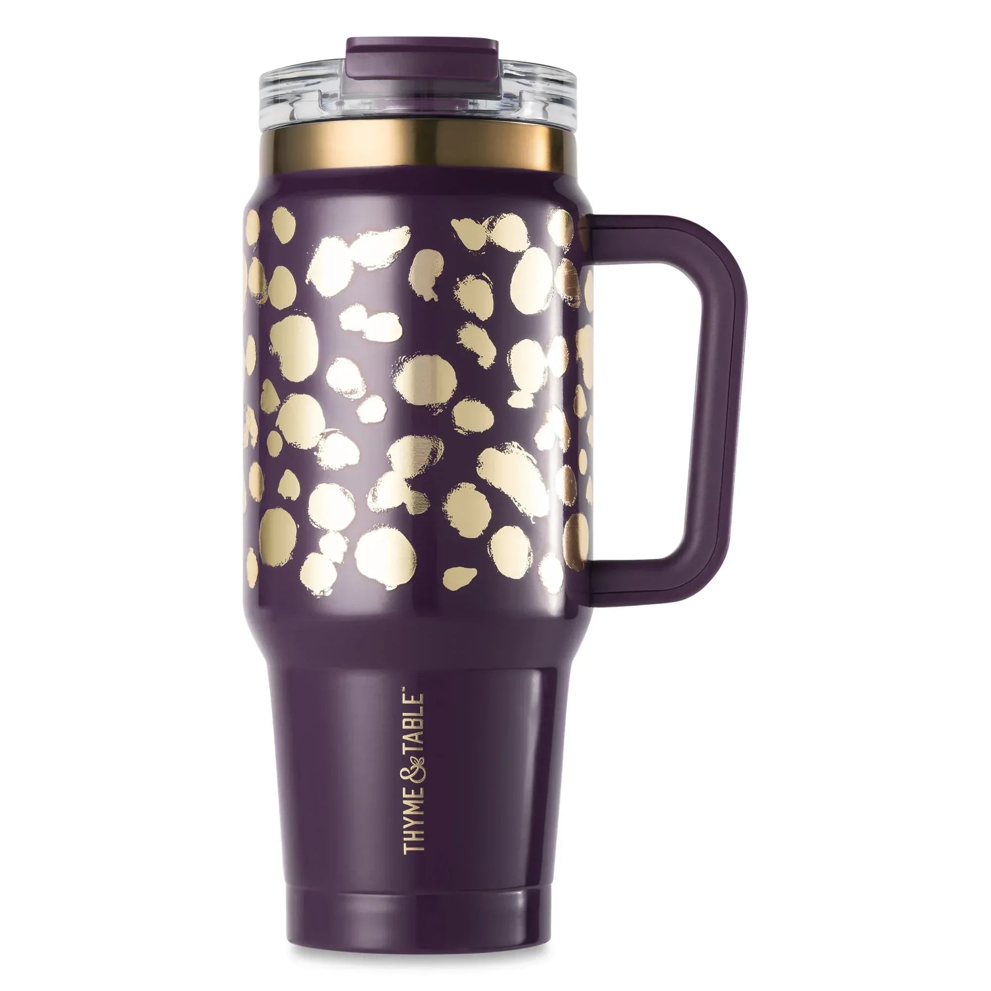 Thyme & Table 32 fl oz Stainless Steel Luna Tumbler with Handle and Dual Straw Lid, Cream & Black Check