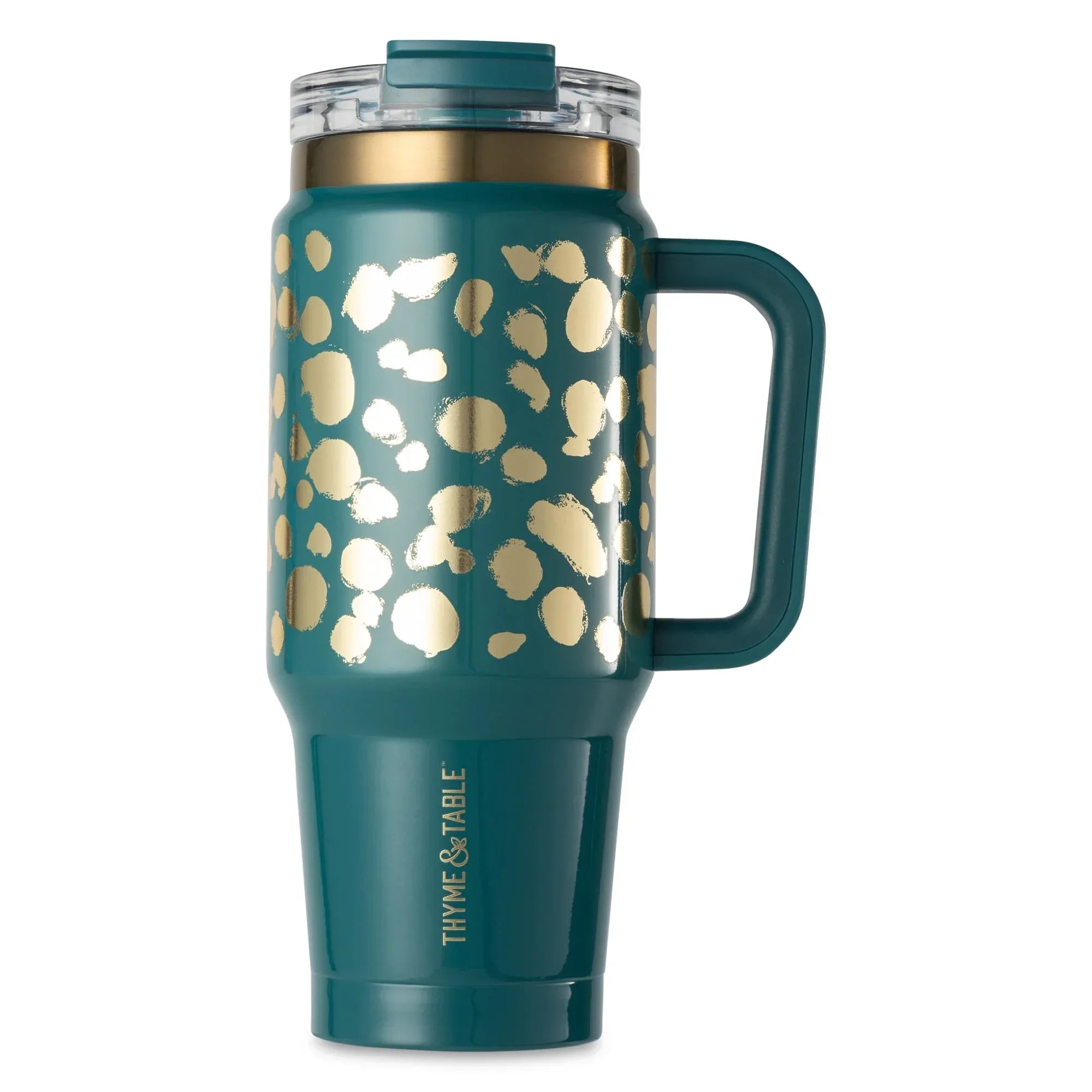 Thyme & Table 32 fl oz Stainless Steel Luna Tumbler with Handle and Dual Straw Lid, Cream & Black Check