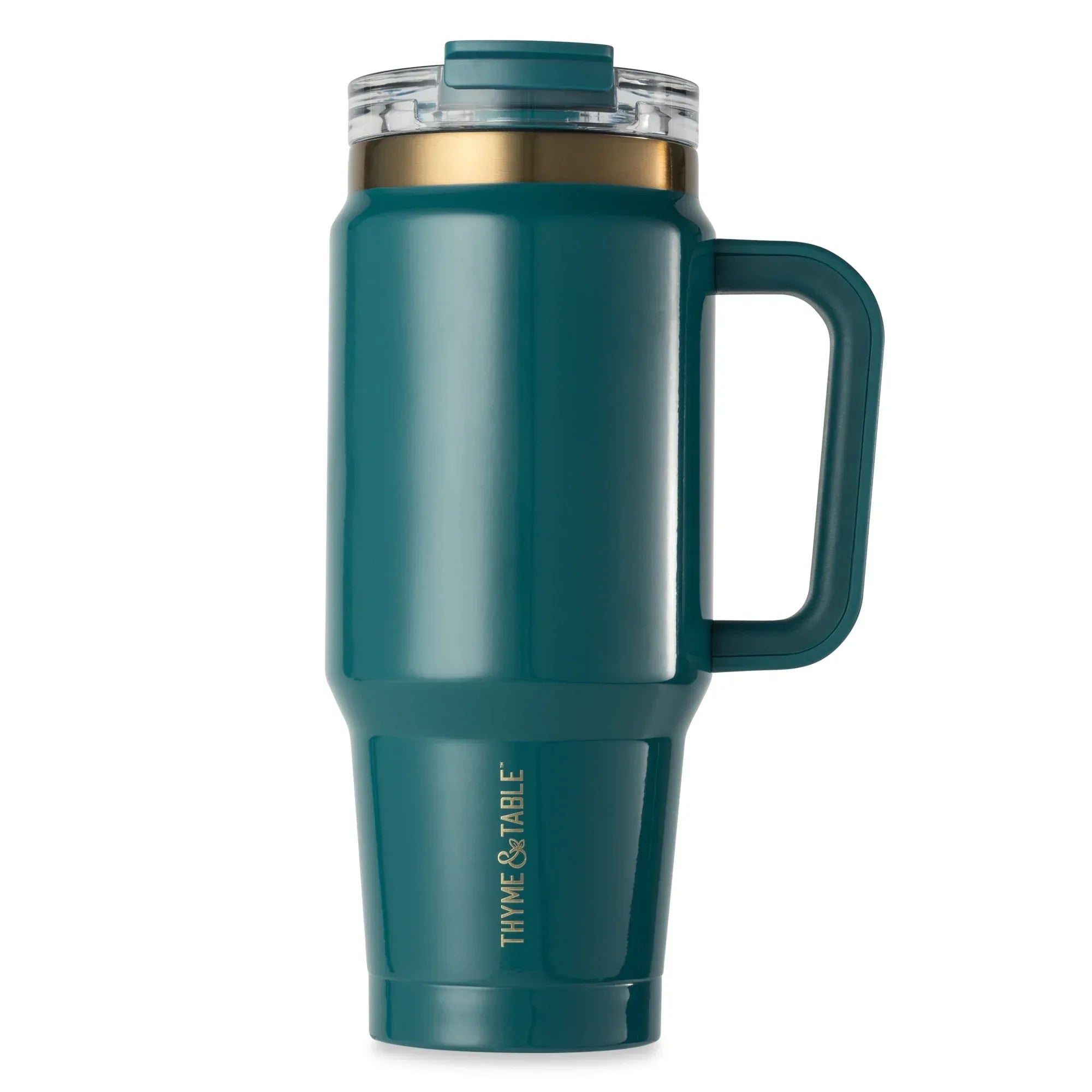 Thyme & Table 32 fl oz Stainless Steel Luna Tumbler with Handle and Dual Straw Lid, Cream & Black Check