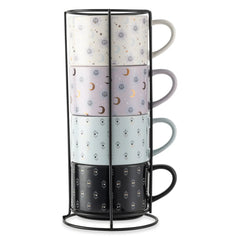 Thyme & Table 4 Pack Stacking Celestial Mugs, Assorted Colors 11.1 fl oz, Stoneware