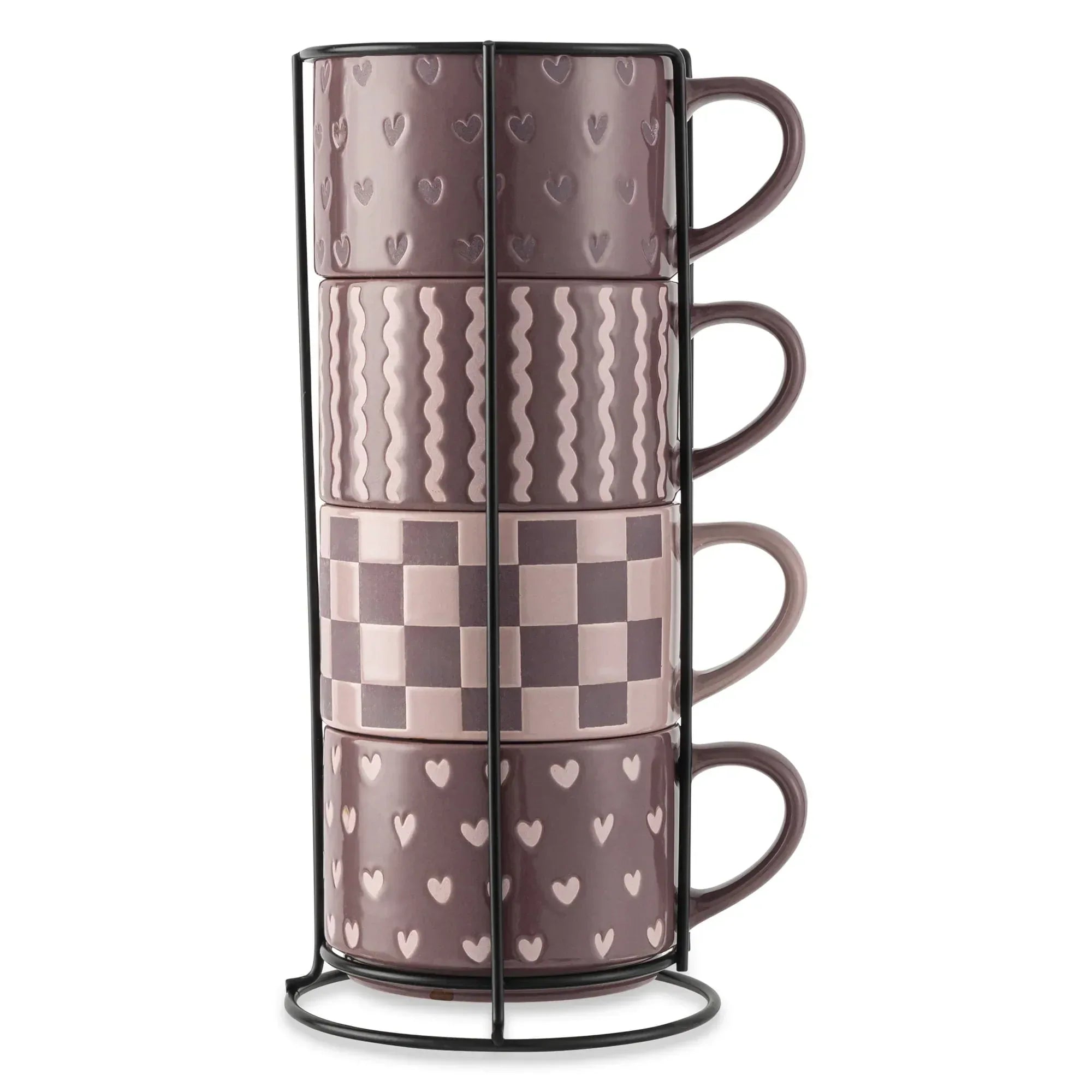 Thyme & Table 4 Pack Stacking Mugs, Reactive Mix of Colors 11.1 fl oz, Stoneware