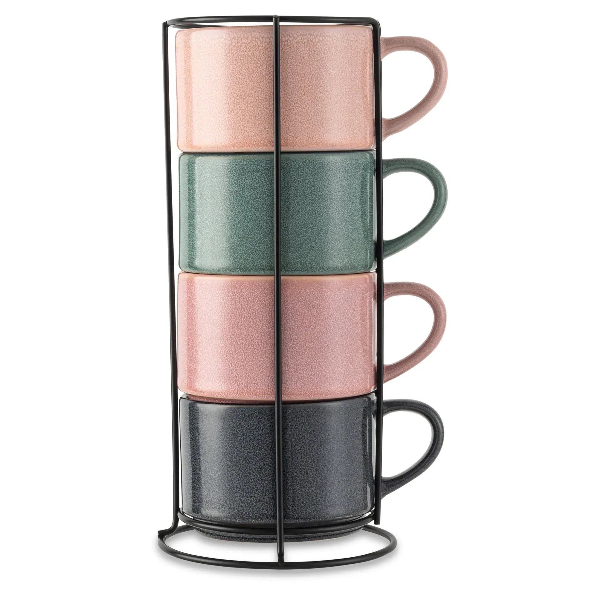 Thyme & Table 4 Pack Stacking Mugs, Reactive Mix of Colors 11.1 fl oz, Stoneware