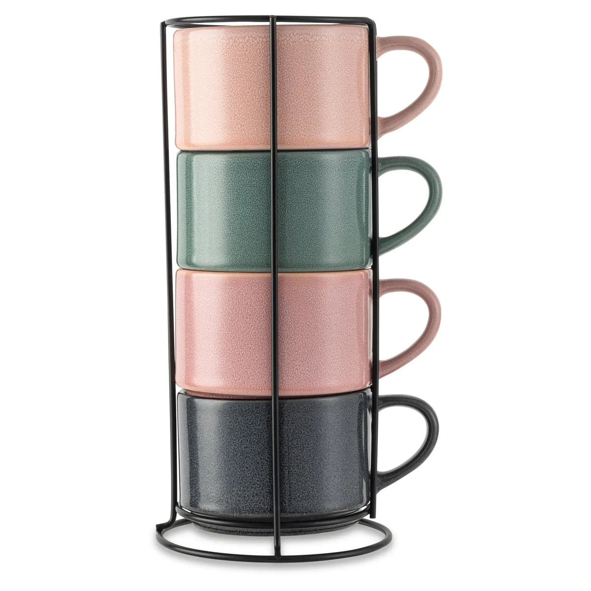 Thyme & Table 4 Pack Stacking Mugs, Reactive Mix of Colors 11.1 fl oz, Stoneware