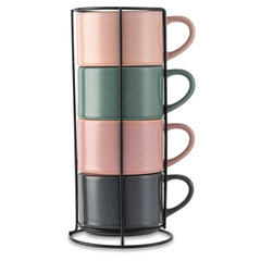 Thyme & Table 4 Pack Stacking Mugs, Reactive Mix of Colors 11.1 fl oz, Stoneware