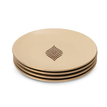 Stoneware dinner plates, cream with Ocee Leaf leaf-diamond pattern and gold rim