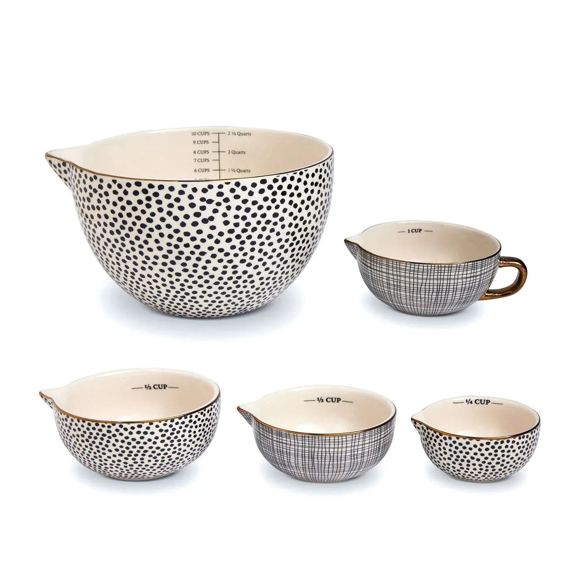 Thyme & Table, 5-Piece Ceramic Mixing Bowl and Measuring Bowl Set, Dot Pattern