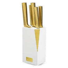 White slim knife block with gold knives, 4-slot holder