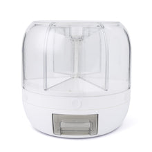 White rotating food storage dispenser with removable drawer, clear lid