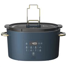 6QT programmable slow cooker in slate blue with black lid and front control panel