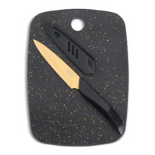 Speckled bar board with slot handle and black knife, 2-piece set