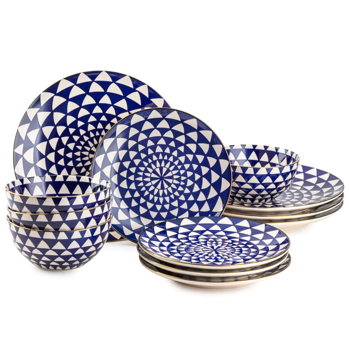 Thyme & Table Medallion 12-Piece Ceramic Dinnerware Set Blue - USA MEGA SHOP
