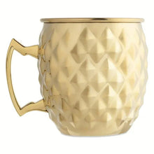 Gold stainless steel Moscow mule mug with diamond-texture finish and curved handles