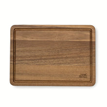 Acacia wood cutting board with recessed border and triangle anti-slip grips