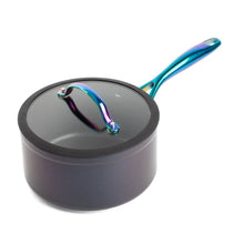 2.5 qt nonstick sauce pan with glass lid, dark gray, rainbow loop handle