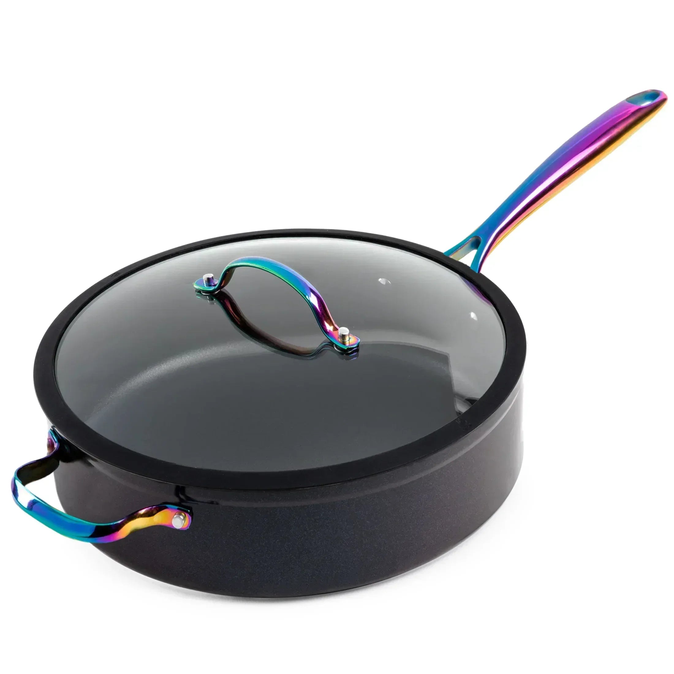 Thyme & Table Non-Stick 5 Quart Signature Sauté Pan with Glass Lid, Black & Gold