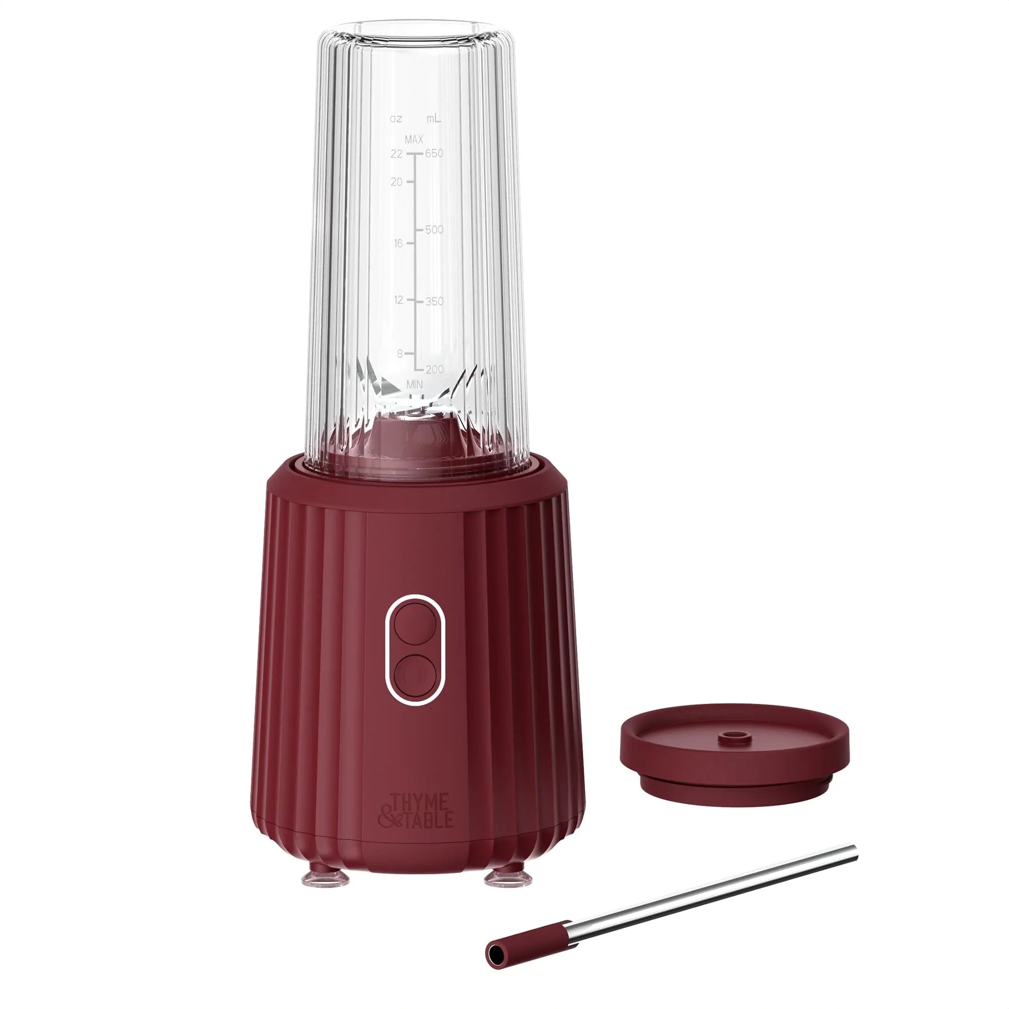 Thyme & Table 900 W 25 oz Single Serve Blender with Tritan Vessel, Smart Seal Lid and Straw, 6-Point Stainless Steel Blade, Sand White - USA MEGA SHOP