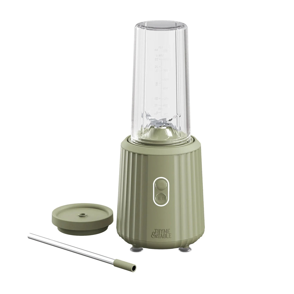 Thyme & Table 900 W 25 oz Single Serve Blender with Tritan Vessel, Smart Seal Lid and Straw, 6-Point Stainless Steel Blade, Sand White - USA MEGA SHOP