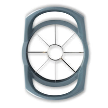 Stainless steel apple slicer with teal frame and circular blade insert