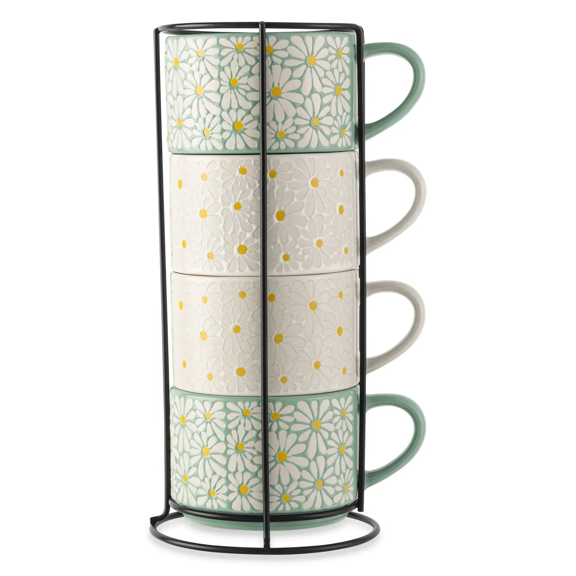 Thyme & Table 4 Pack Stacking Mugs, Reactive Mix of Colors 11.1 fl oz, Stoneware