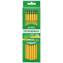 24-pack of unsharpened yellow #2 HB wood pencils with green ferrules and pink erasers