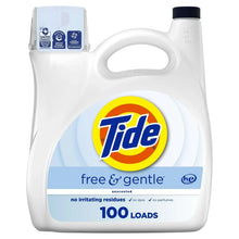 Laundry detergent jug with Tide free & gentle label, unscented, 100 loads