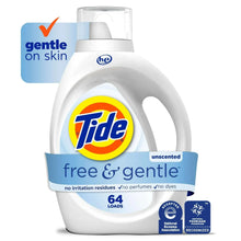Tide Free & Gentle laundry detergent bottle with gentle on skin badge, 64 loads