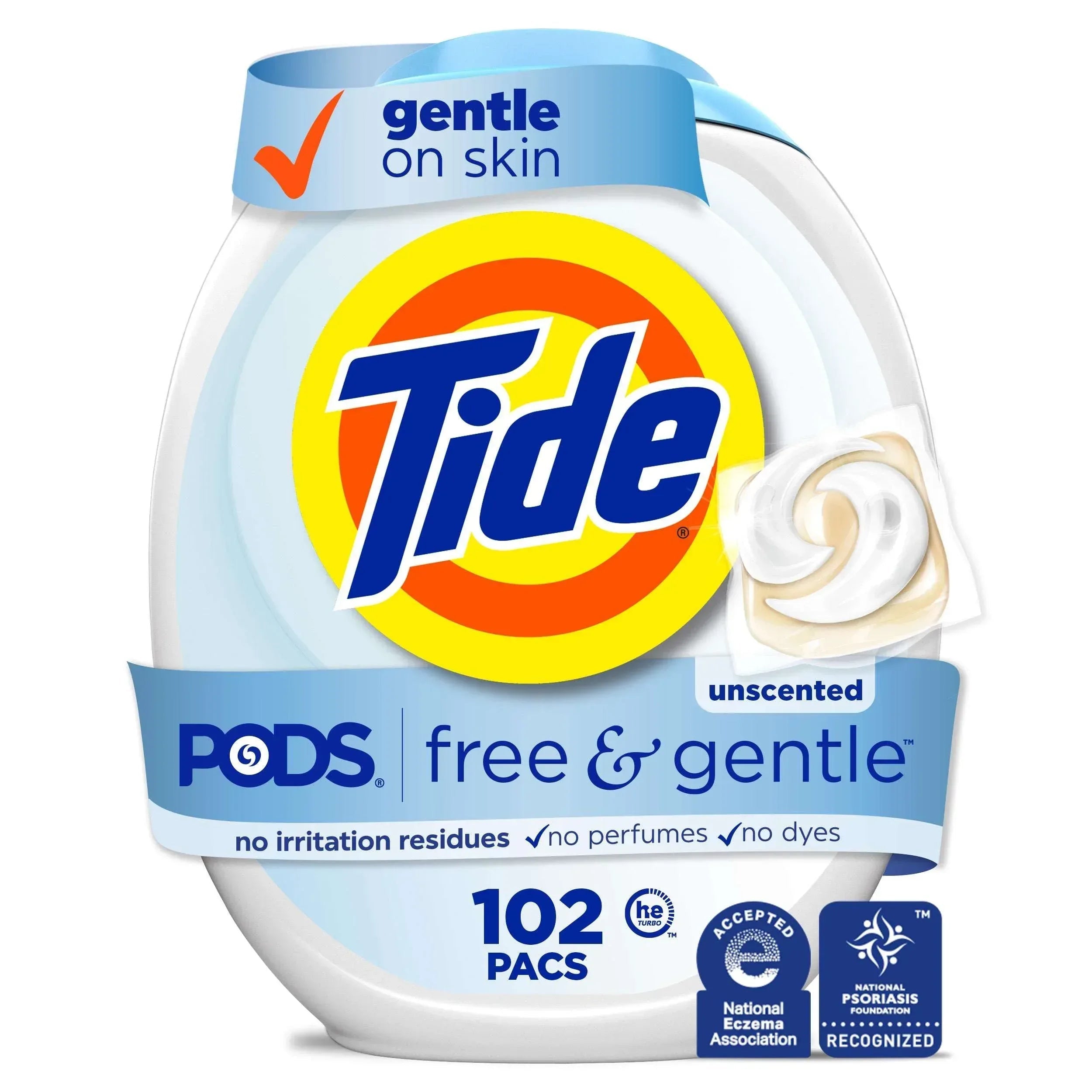 Tide PODS Free and Gentle Liquid Laundry Detergent Pacs, Hypoallergenic, Unscented, 16 Count