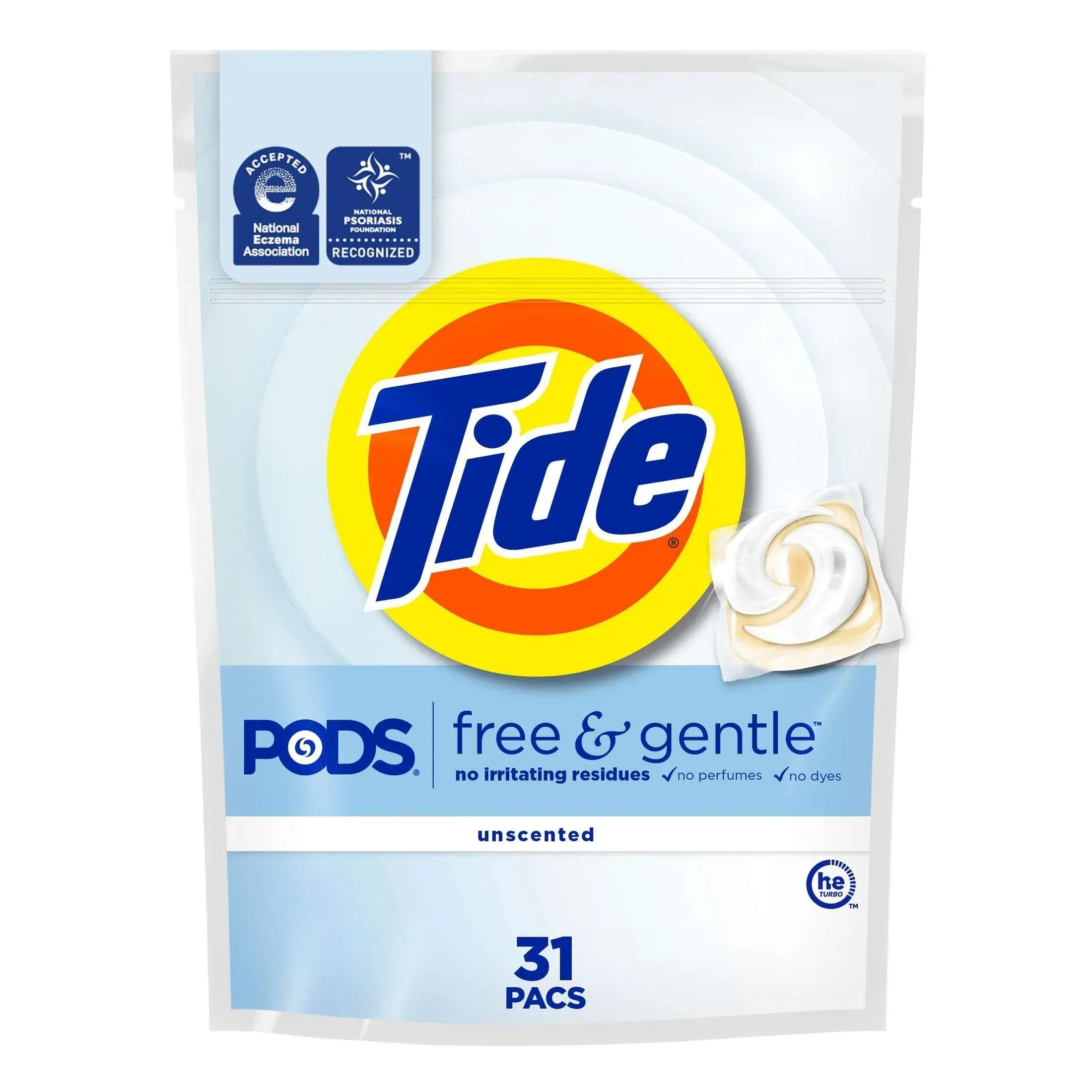 Tide PODS Free and Gentle Liquid Laundry Detergent Pacs, Hypoallergenic, Unscented, 16 Count
