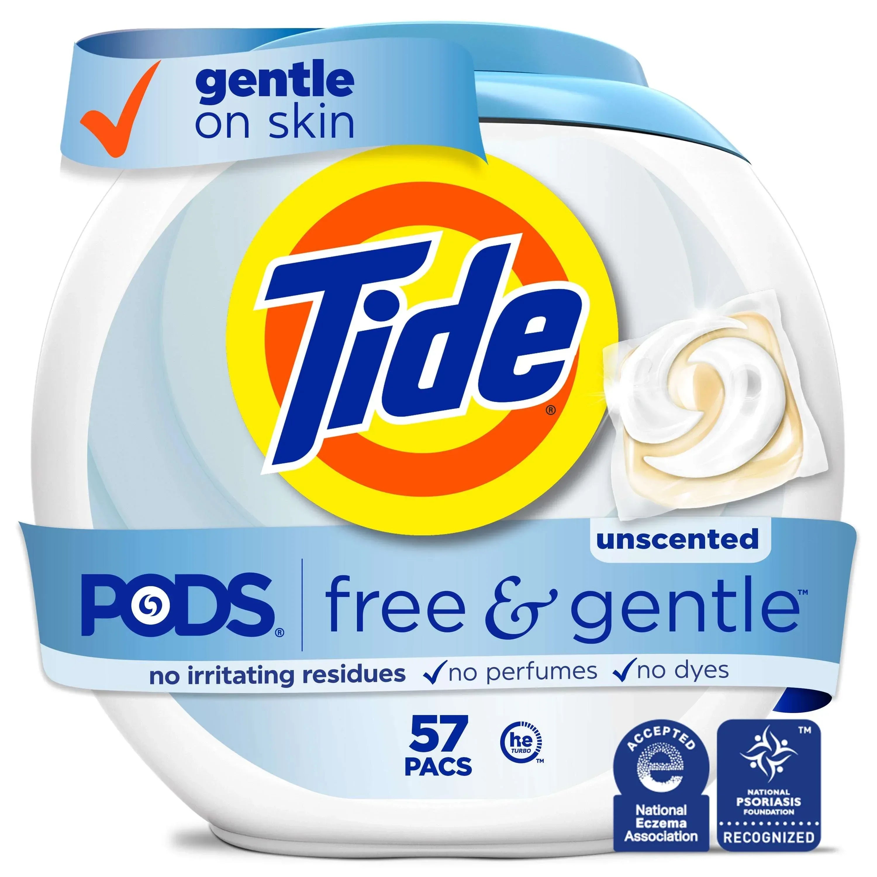 Tide PODS Free and Gentle Liquid Laundry Detergent Pacs, Hypoallergenic, Unscented, 16 Count