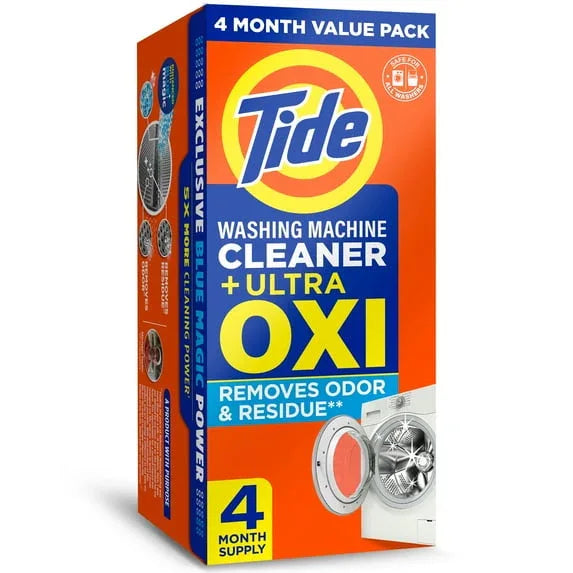 Tide Washing Machine Cleaner with Oxi Powder, Odor Eliminator and Washer Residue Remover, 4 Count - USA MEGA SHOP