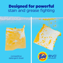 White detergent fiber tiles with visible yellow stain on fabric