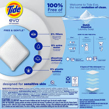 Tide evo detergent fiber tile box front with a white square tile