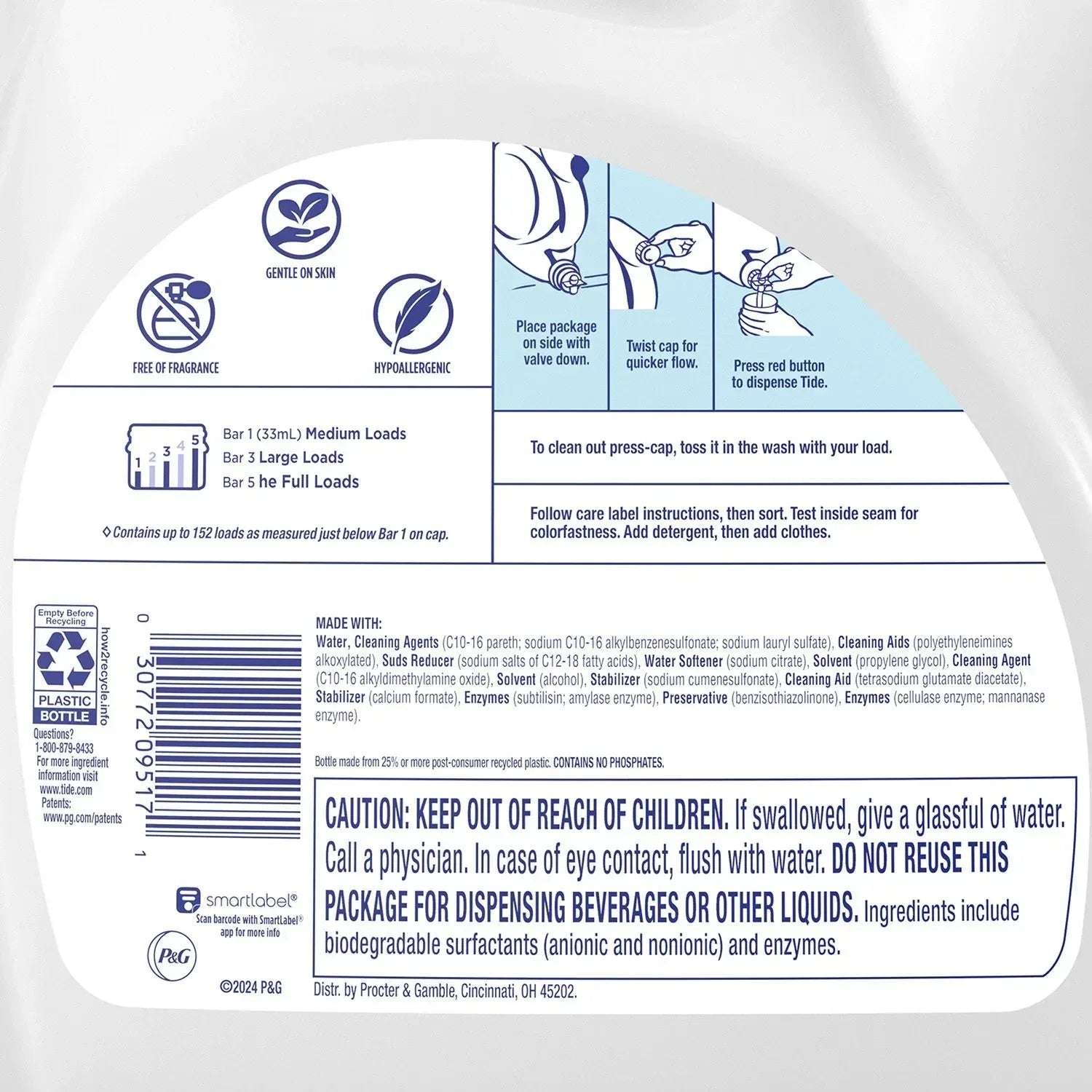 Tide Free & Gentle Liquid Laundry Detergent, 152 loads, 170 fl. oz.