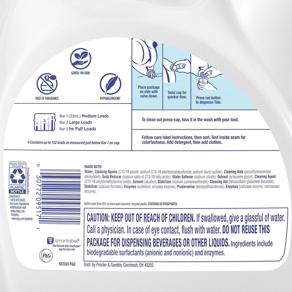 Tide Free & Gentle Liquid Laundry Detergent, 152 loads, 170 fl. oz. - USA MEGA SHOP