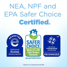 Laundry detergent with Safer Choice certification and National Eczema Association badge.