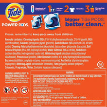 Laundry detergent pacs box back with ingredients and warnings text