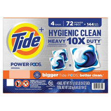 Laundry detergent pacs box front, Hygienic Clean Heavy 10X Duty, 72-count