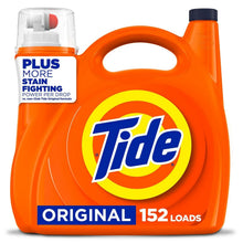 Orange Tide Original liquid laundry detergent jug with blue cap, 152 loads label.