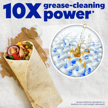 Tide liquid detergent concept with fabric-stain circle and 10X grease-cleaning power text.