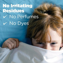 Laundry detergent pods with no perfumes and no dyes claim, child holding white cloth