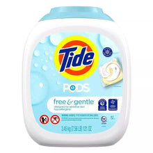 Tide PODS Free & Gentle detergent pacs container, blue water design, 152 count.